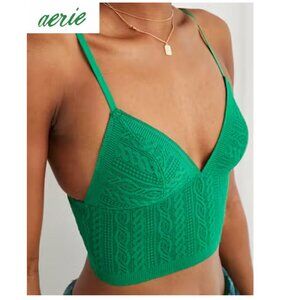 Aerie Cable Lace Longline Bralette Size Medium Emerald Green